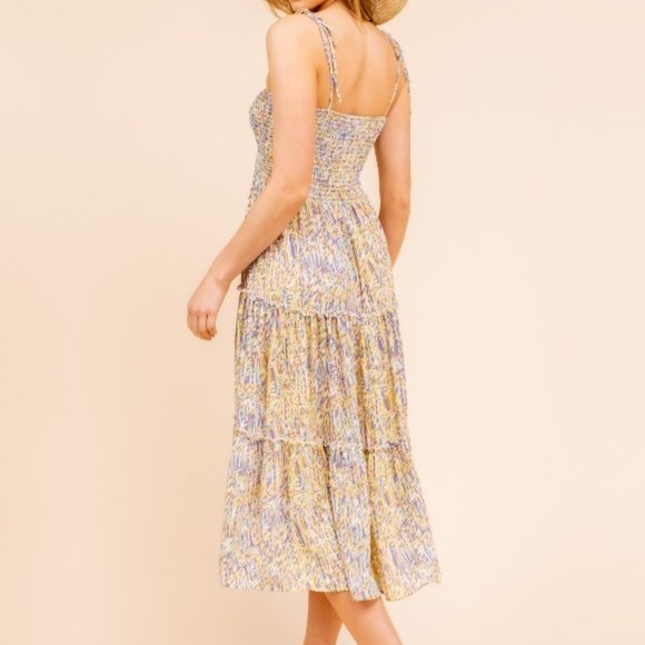 Abstract Leaf Floral Print Tiered Midi Dress - Picture 4 of 10